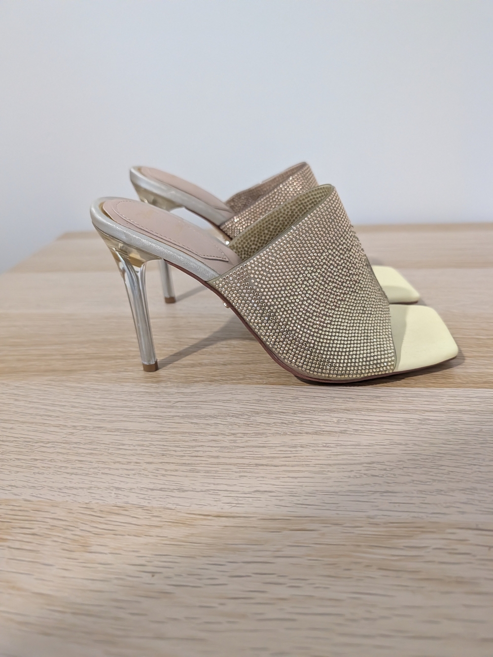 Disney Gold Crystal Slide Heels with Clear Stiletto
